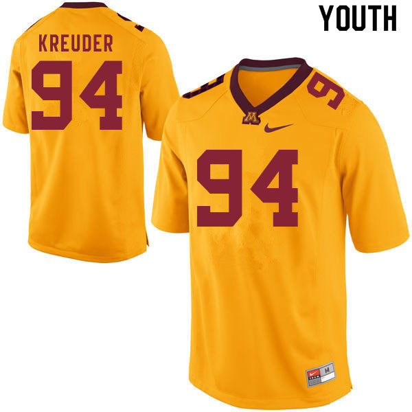 Youth #94 Melle Kreuder Minnesota Golden Gophers College Football Jerseys Sale-Gold - Click Image to Close